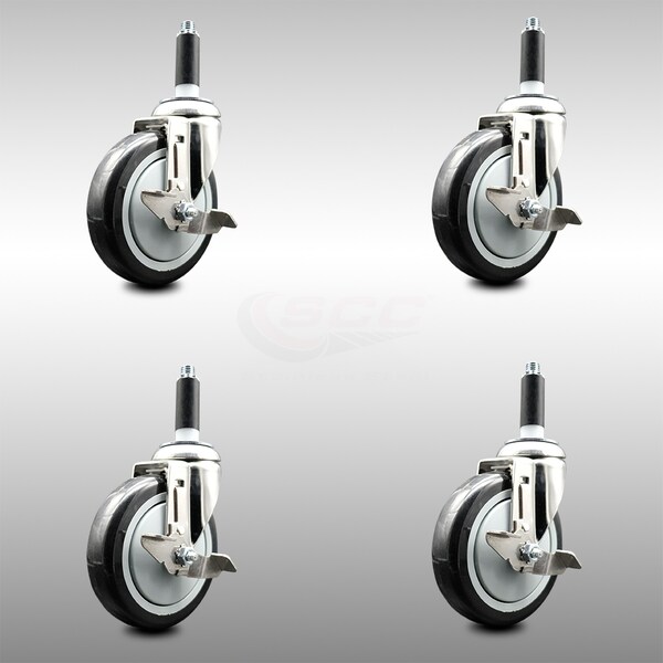 Service Caster 5 Inch 316SS Black Poly Swivel 3/4 Inch Expanding Stem Caster Set Brake SCC SCC-SS316EX20S514-PPUB-BLK-TLB-34-4 - main